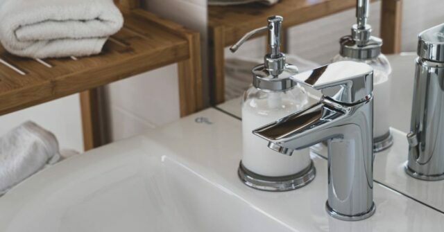 Clean and shiny bathroom faucet.