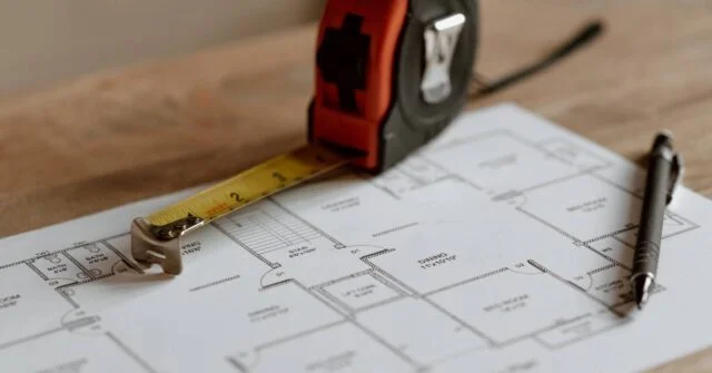 A floor plan in progress for a renovation project.