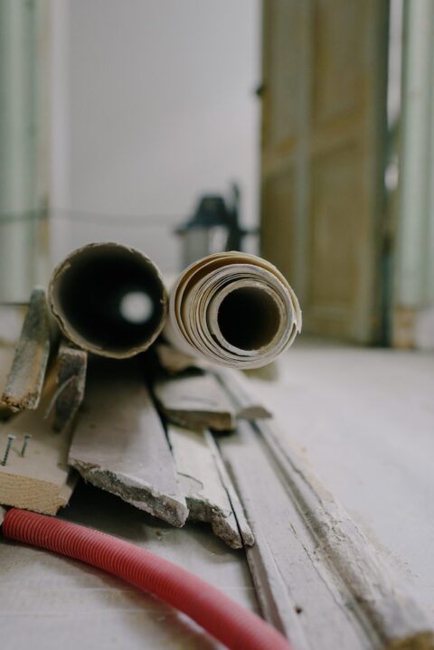 Heap of construction materials in a home renovation project.