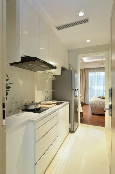 Minimalist kitchen design that is barrier-free.