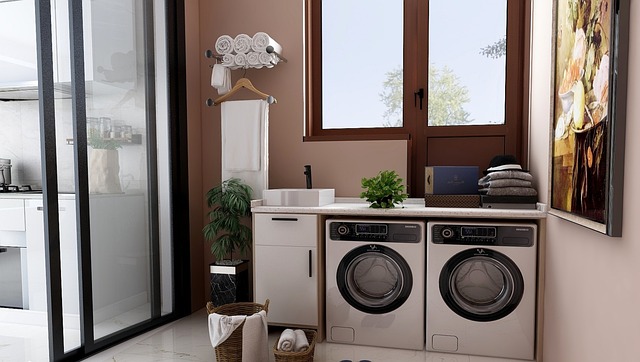 A newly renovated modern laundry room design.