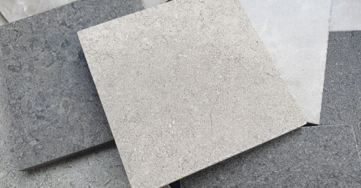 Concrete rough tiles for flooring.