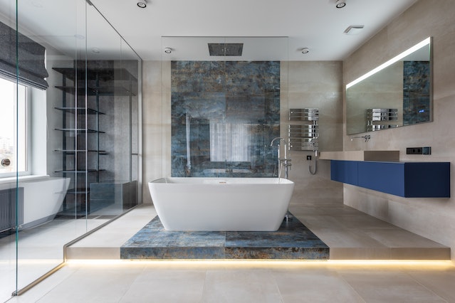 A newly renovated bathroom with sleek and modern design.