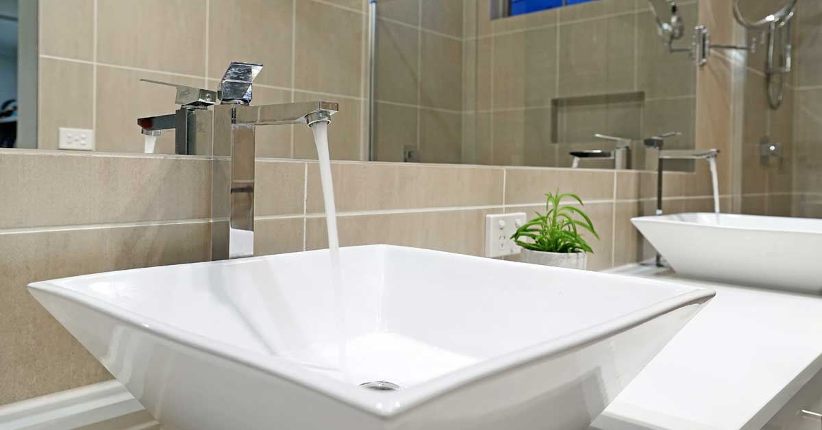 White porcelain sink on a modern bathroom.