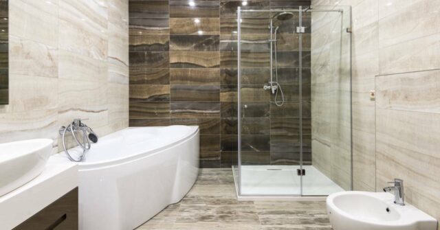 A newly constructed modern bathroom with complete features.