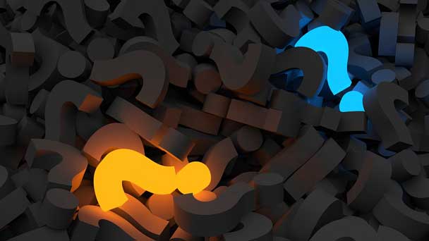 Pile of question marks with blue and yellow glowing marks.