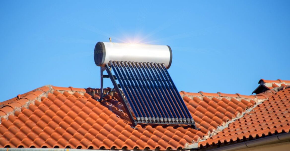 Solar heating system installed on a tile roof